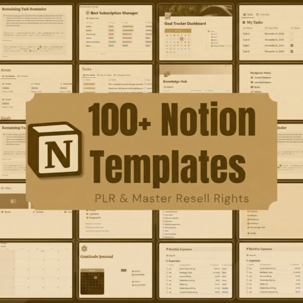 100+ Notion Templates Bundle: PLR & MRR, Editable Digital Planners